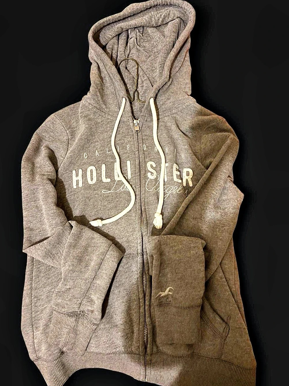 Hollister California Full-Zip Applique Logo Hoodie Gray XS
